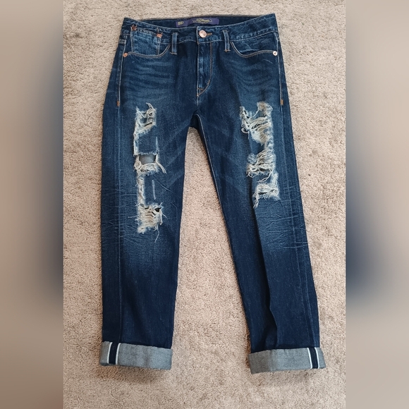 Ed Hardy Denim - Ed Hardy Blue Dark Wash Ripped Boyfriend Denim Jeans Women's 32x30 SUPERB CONDIT